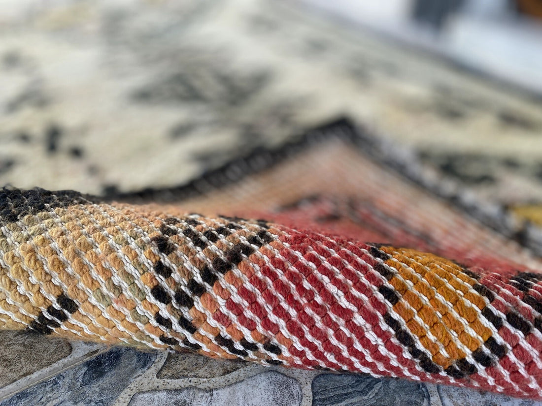 Geometric Kurdish Vintage Rug | Hand-Knotted Wool Area Oushak Carpet 2'10"x5'0"