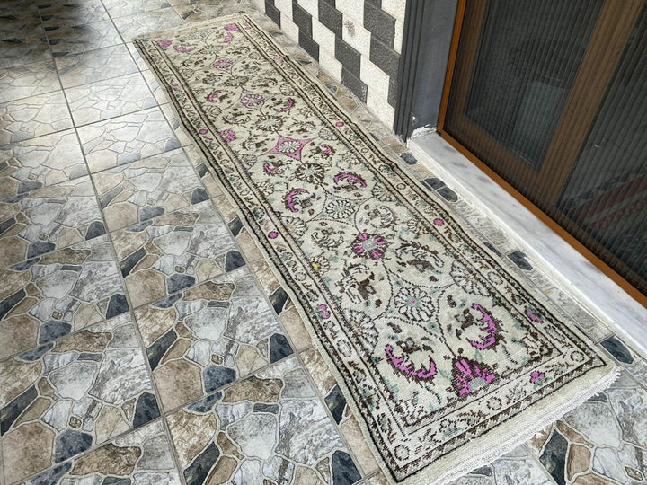 VINTAGE RUG HAND-KNOTTED TURKISH oriental handmade wool blue antique rug 2.6x10