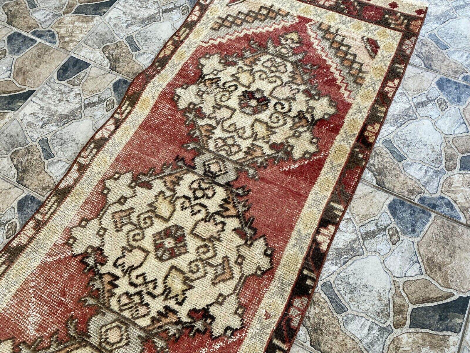 Vintage Rug | Antique Wool Farmhouse Anatolian Runner Handmade Turkish 2.4x8.9ft