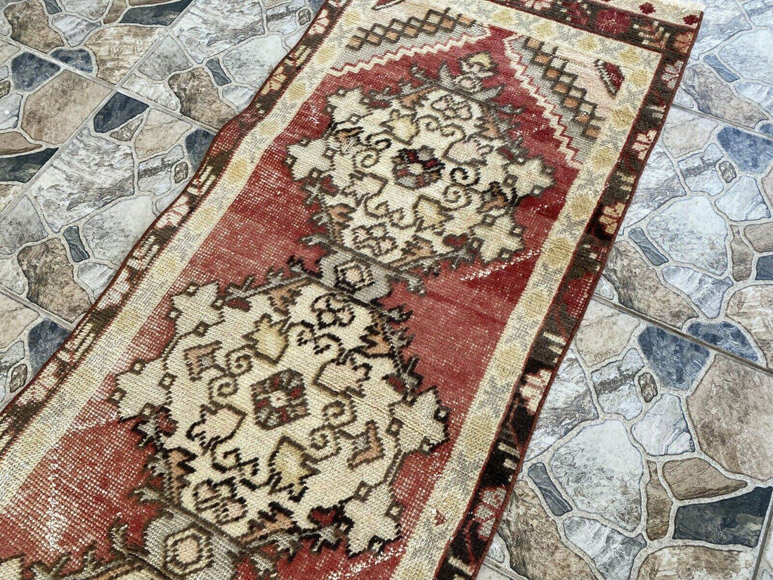 Vintage Rug | Antique Wool Farmhouse Anatolian Runner Handmade Turkish 2.4x8.9ft