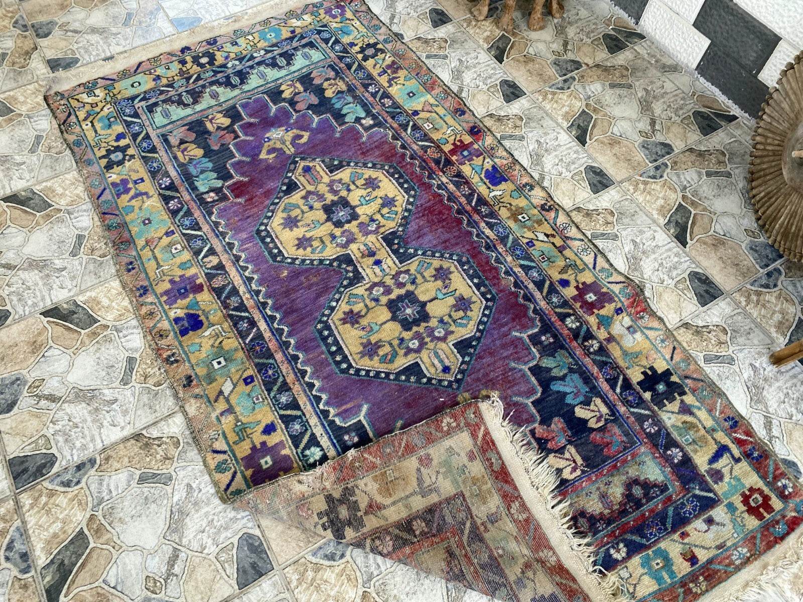 Vintage Turkish Anatolian Rug | 3.9 x 7.1 ft | Hand-Knotted Rug Wool Area Carpet