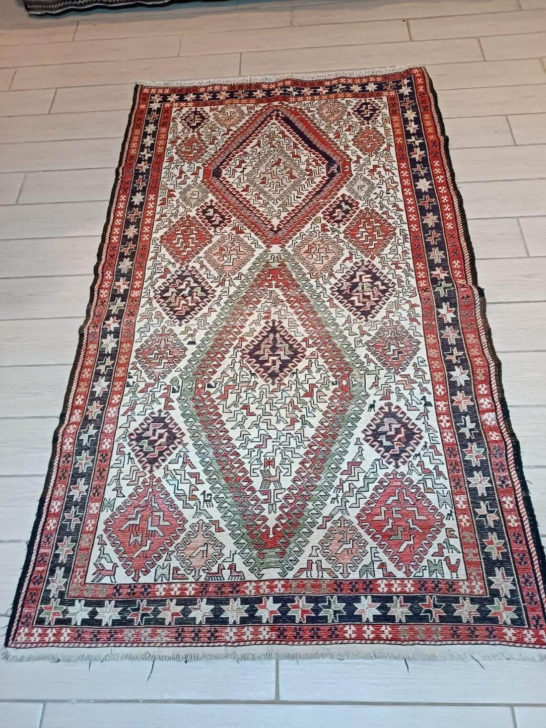 Vintage Persian Style Silk Soumak Rug, Hand-Woven Flatweave | Geometric Area Rug Deco