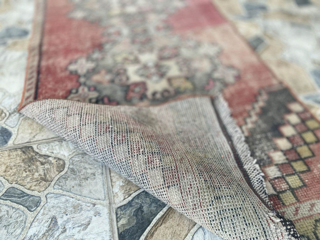 Vintage Turkish Rug | Tribal Farmhouse Handmade Wool Antique Carpet 2.2ftx8.1 ft