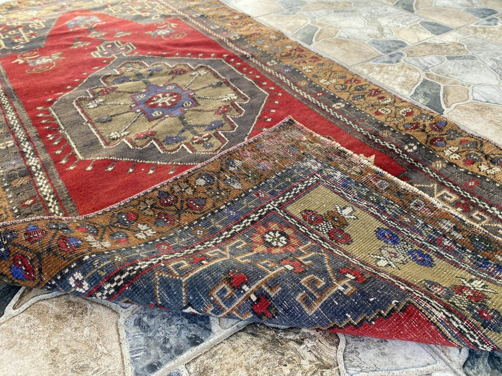 Vintage Turkish Oushak Rug | Anatolian Antique Tribal Hand-Knotted Wool Carpet 3x6 ft