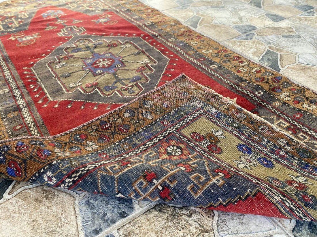 Vintage Turkish Oushak Rug | Anatolian Antique Tribal Hand-Knotted Wool Carpet 3x6 ft