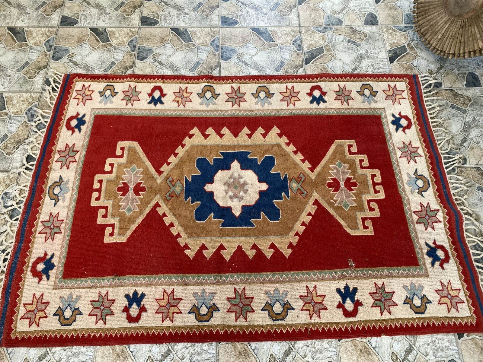 Geometric Turkish Vintage Rug,Farmhouse Handmade Anatolian Village Rug 4.2x6.2ft