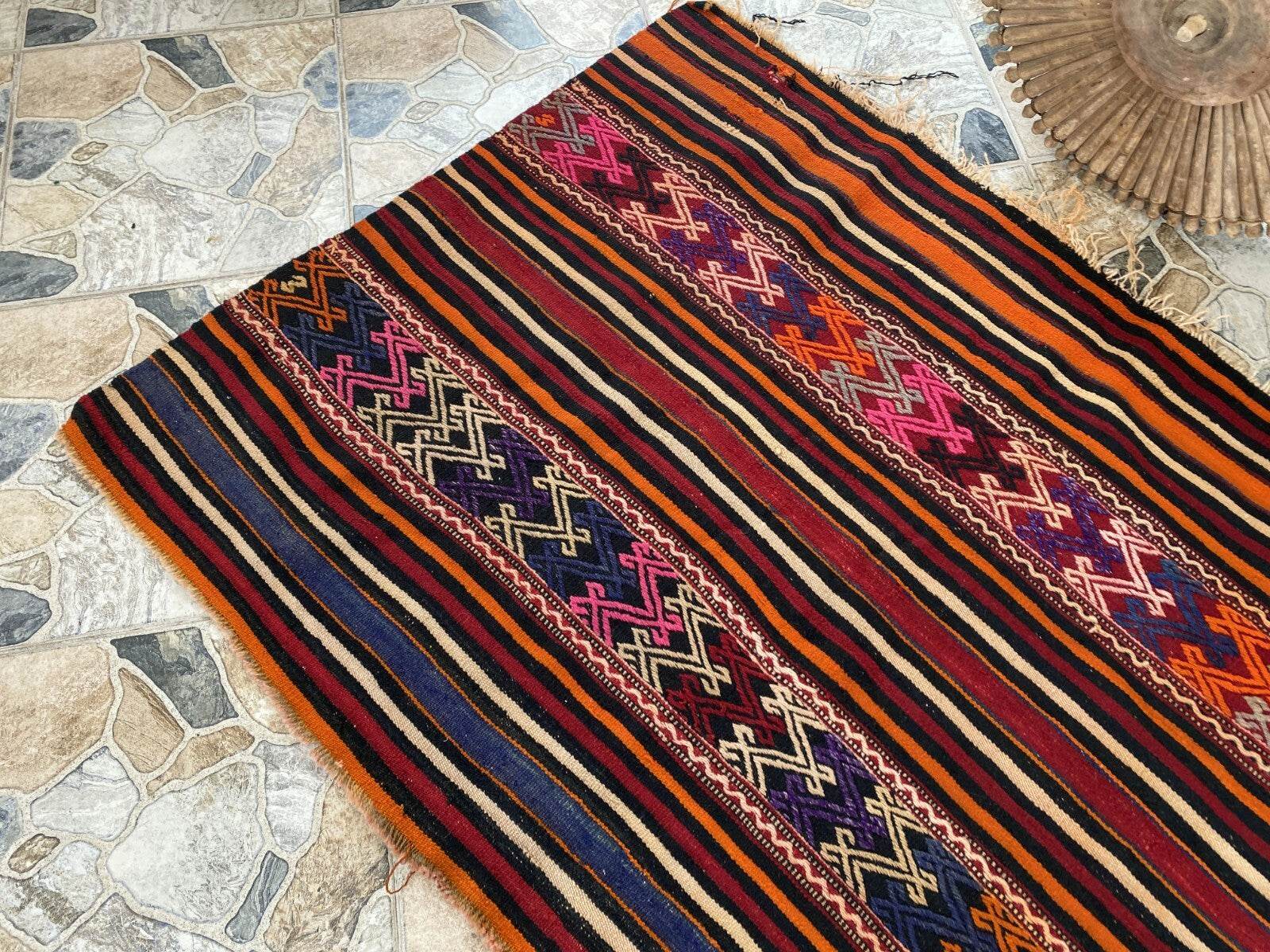 Vintage Turkish Wool Rug, Hand-Knotted Antique Geometric Oushak Area Kilim 3x5