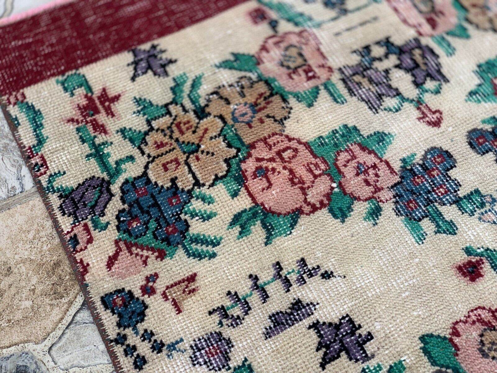 Vintage Oushak Farmhouse Rug Turkish Anatolian Handknotted Wool Area Rug 2.4x6.6