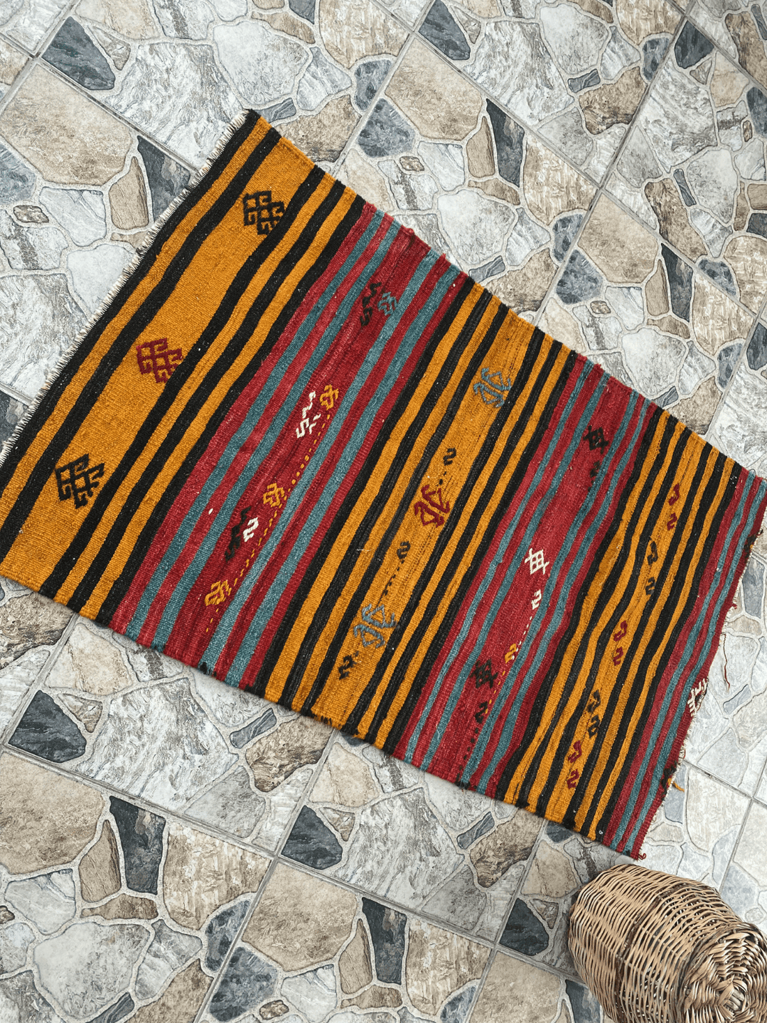 Vintage Turkish Kilim Rug | Handmade Tribal Wool Rug | Small 2x4 ft | Farmhouse