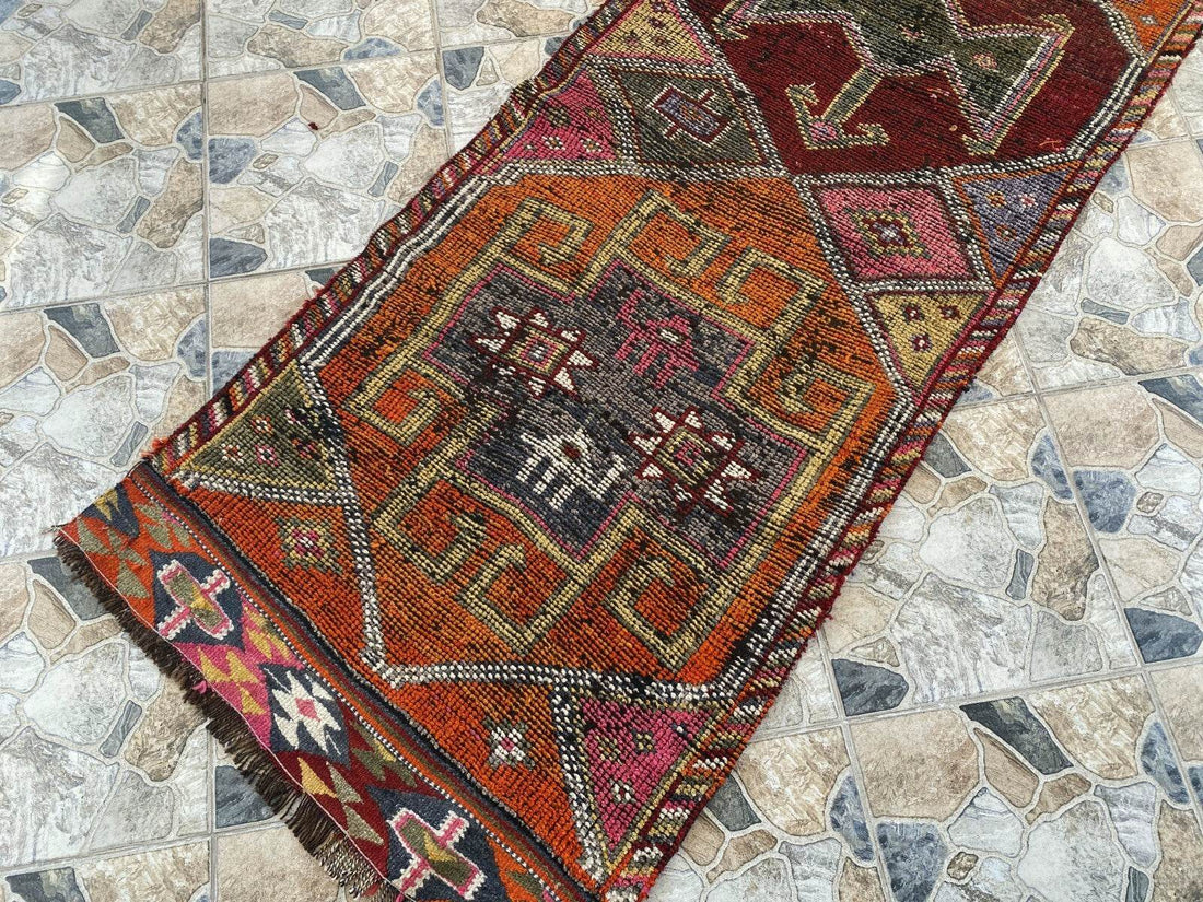Vintage Kurdish Herki Rug | 1960s Turkish Anatolian Hand-Knotted Wool Runner Rug