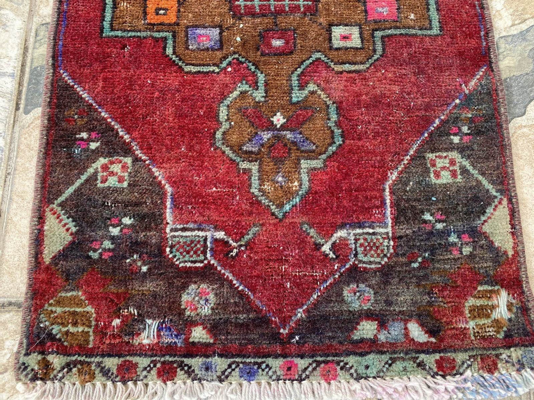 Handmade Turkish Vintage Rug | 1970s Tribal Wool Farmhouse Antique Small Carpet