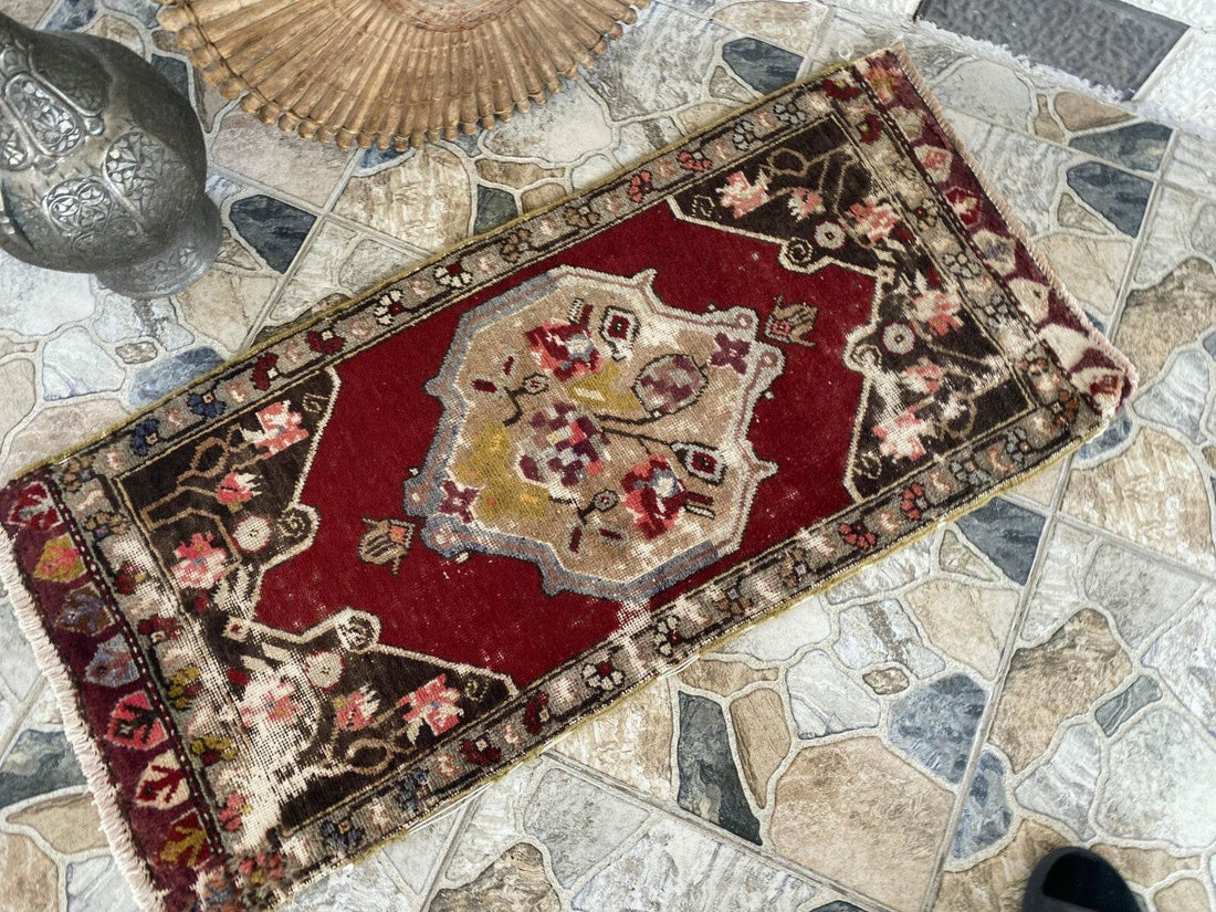 Handmade Turkish Vintage Rug | 1970s Tribal Wool Farmhouse Antique Small Carpet