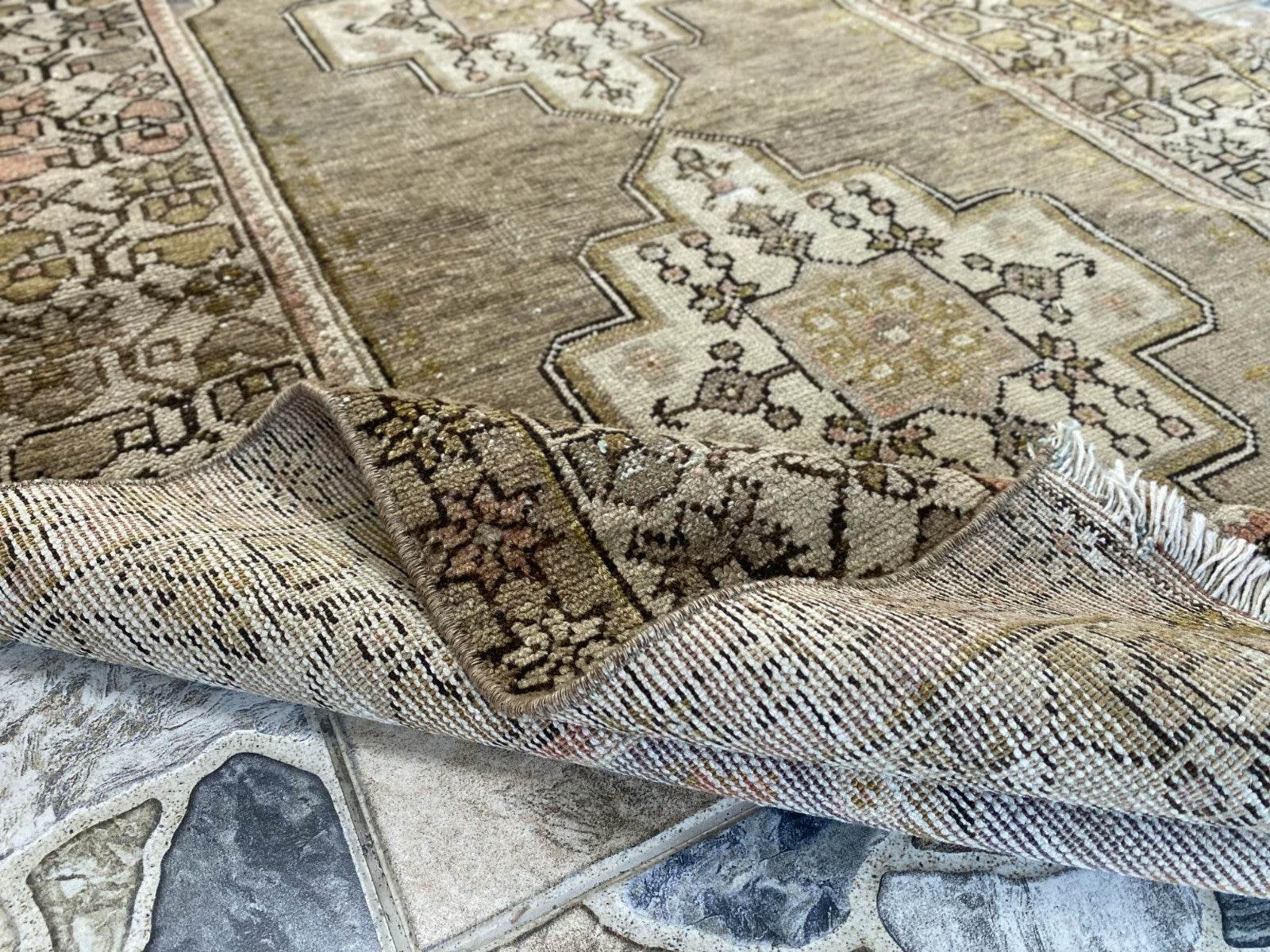 Vintage Turkish Wool Rug Hand-Knotted Antique Geometric Oushak Tribal Area 3x6