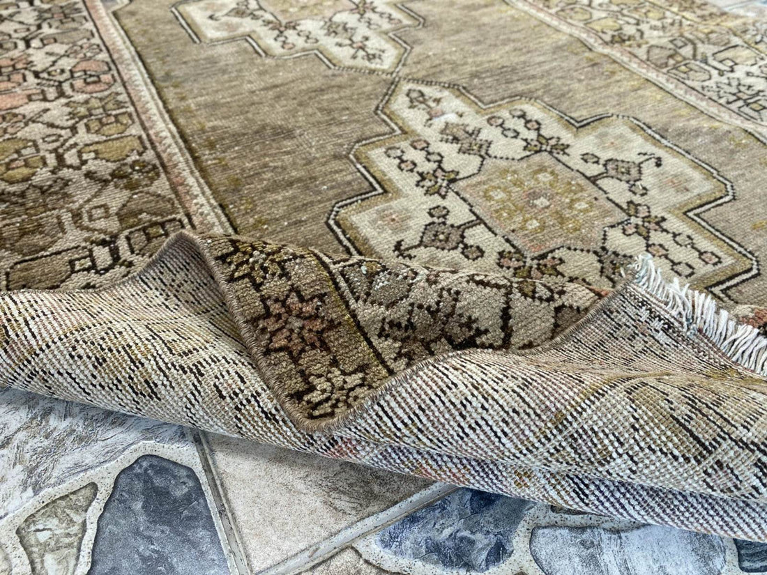 Vintage Turkish Wool Rug Hand-Knotted Antique Geometric Oushak Tribal Area 3x6