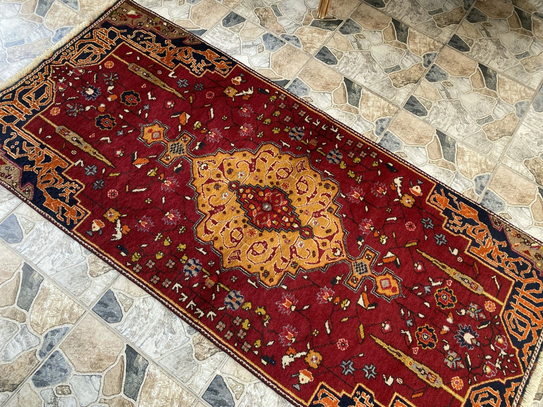 Vintage Turkish Runner Rug | 3.2 x 7.0 ft | Traditional Geometric Runner