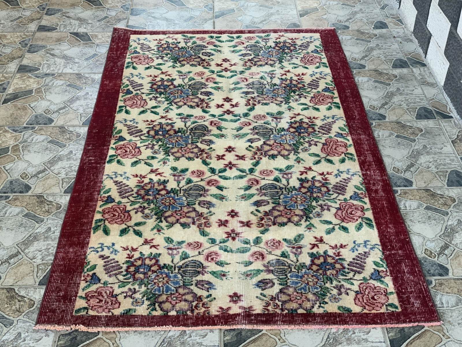 Vintage Turkish Rug | Oushak Handmade Wool Farmhouse Carpet Antique 3.3 x 5.2 ft