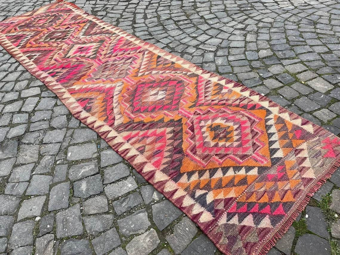 Vintage Kurdish Herki Rug | 1960s Turkish Anatolian Hand-Knotted Wool Runner Rug 3x11 ft