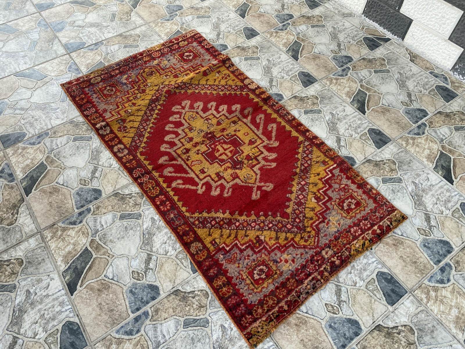 Handmade Turkish Vintage Rug | 1970s Wool Tribal Farmhouse Antique Small Carpet