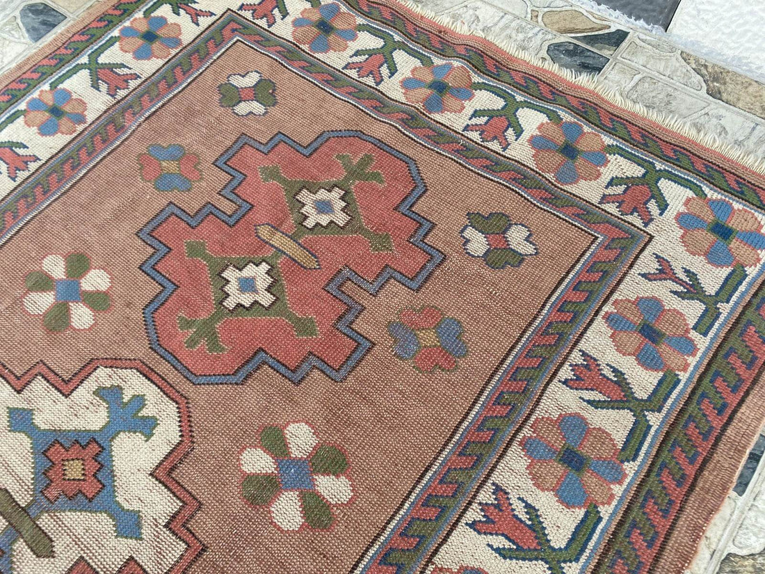 Turkish Kurdish Vintage Rug | 4.3 x 6.5 ft | Hand-knotted Anatolian Tribal Geometric