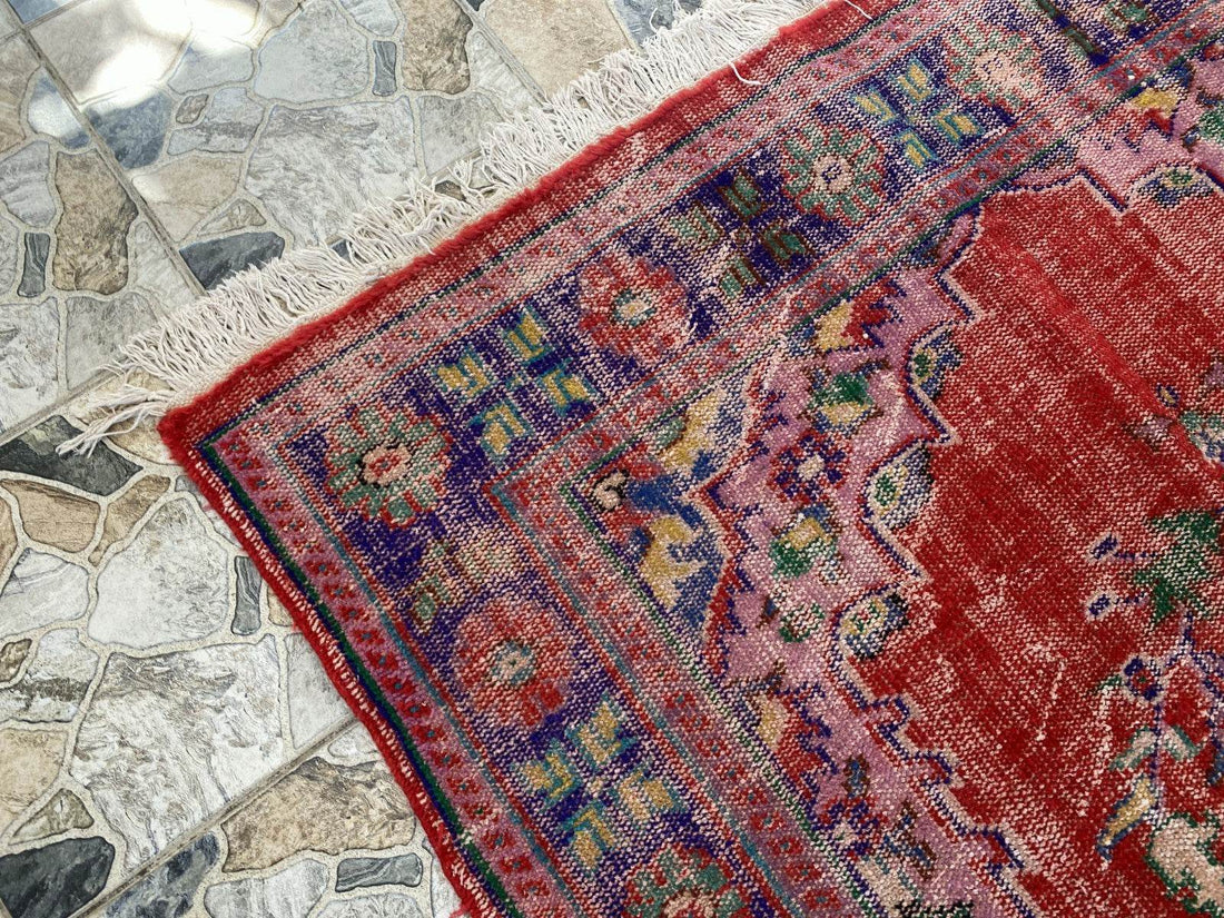 Vintage Hand-Knotted Wool Rug | 6.0 x 9.8 ft Anatolian Area Carpet Faded Tribal