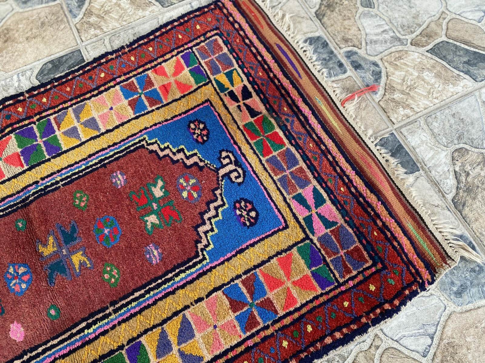 Handmade Turkish Vintage Rug | 1970s Tribal Wool Farmhouse Antique Small Carpet