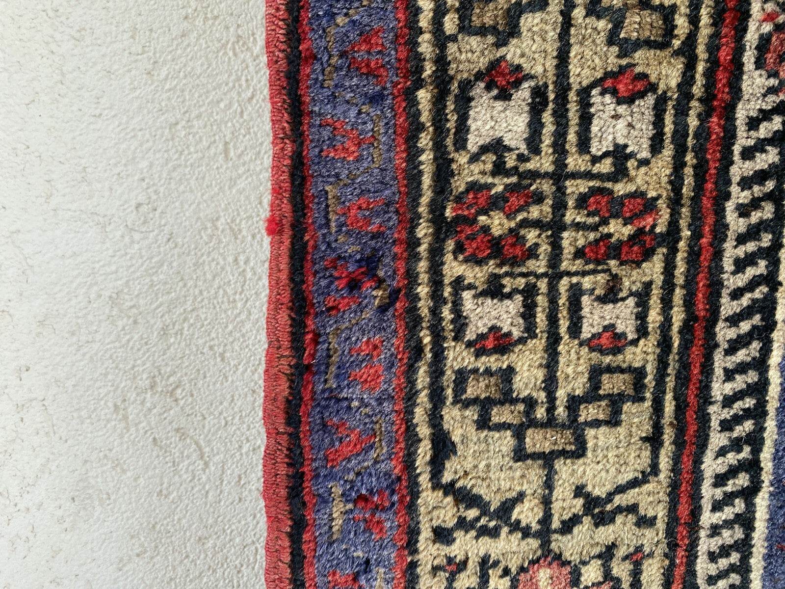 Vintage Turkish Oushak Rug 3x7 ft | Hand-Knotted Wool Anatolian Red Antique Rug