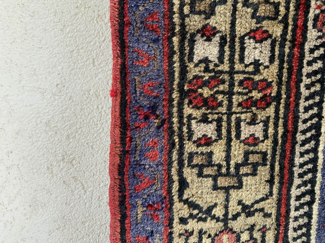 Vintage Turkish Oushak Rug 3x7 ft | Hand-Knotted Wool Anatolian Red Antique Rug