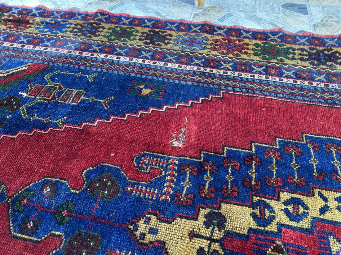 Vintage Rug | Wool Area Antique Farmhouse Anatolian Handmade Turkish Rug 5x9ft