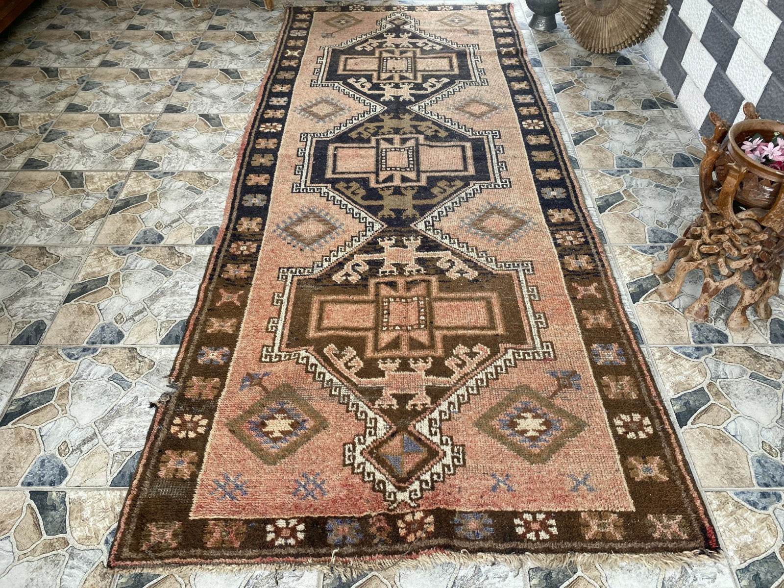 Handmade Turkish Vintage Rug | 1970s Tribal Wool Farmhouse Antique Area Carpet