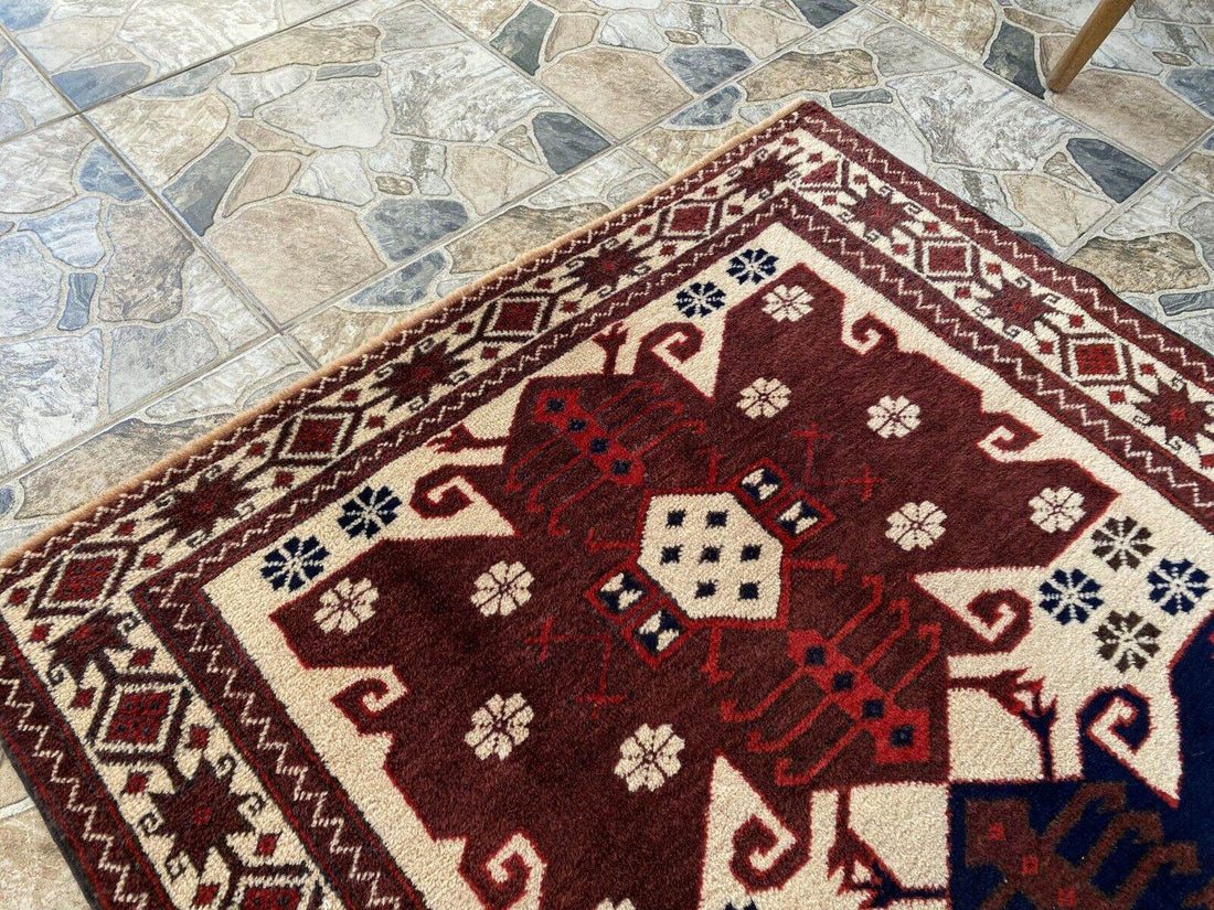 Vintage Turkish Wool Rug, Hand-Knotted Antique Red Oushak Anatolian 1980s 3x6