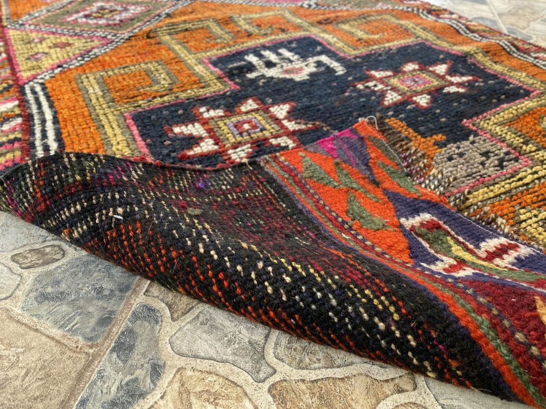 Vintage Kurdish Herki Rug | 1960s Turkish Anatolian Hand-Knotted Wool Runner Rug