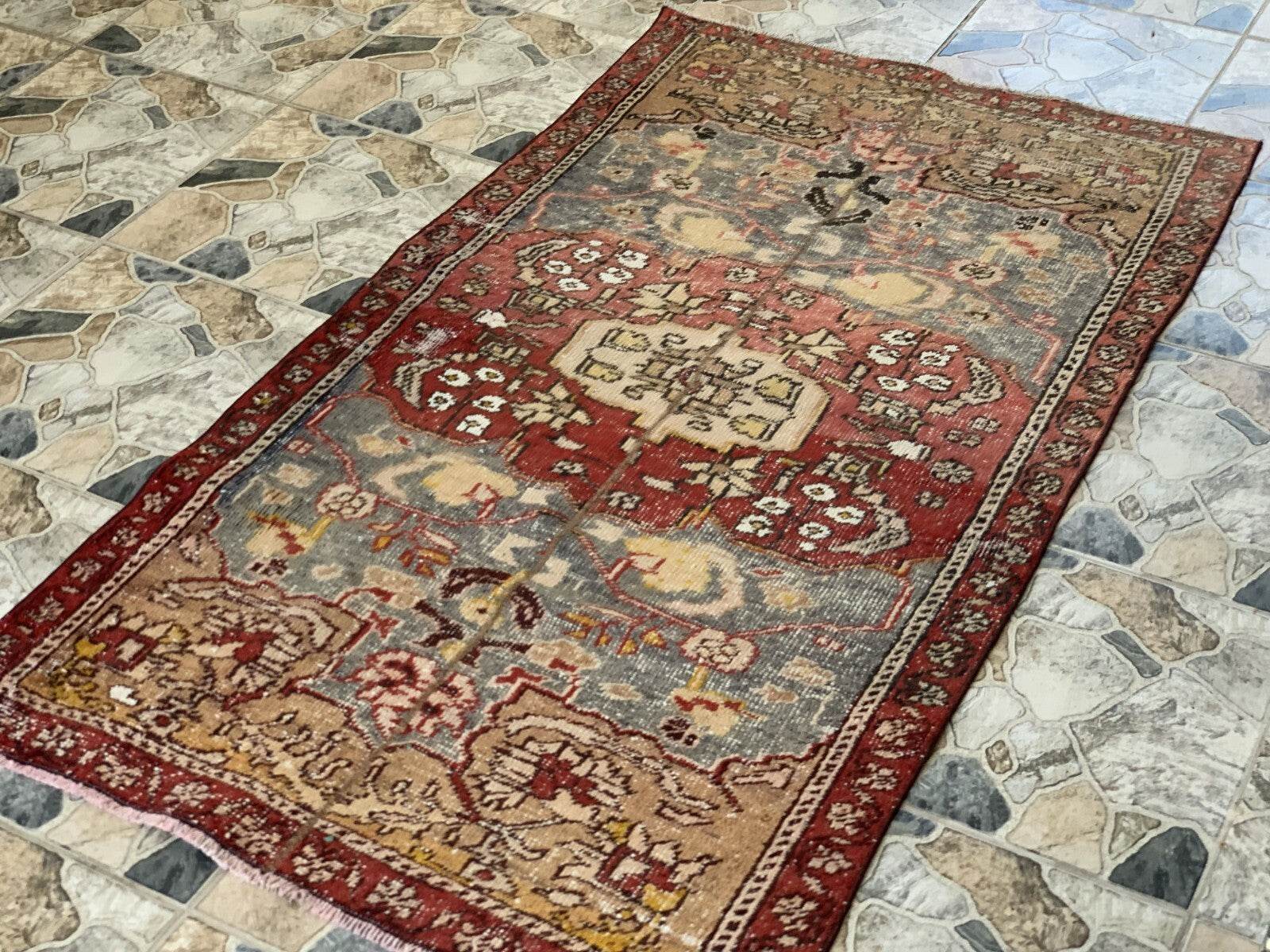 Vintage Armenian Tribal Rug | 3x6 ft | Antique Kurdish Wool Handmade Area Rug