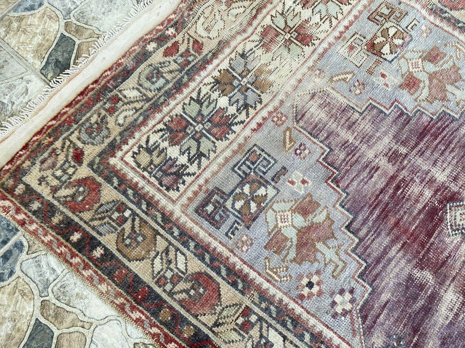 Turkish Vintage Rug Oushak Wool Geometric Handmade Antique Farmhouse 3.8x8 ft
