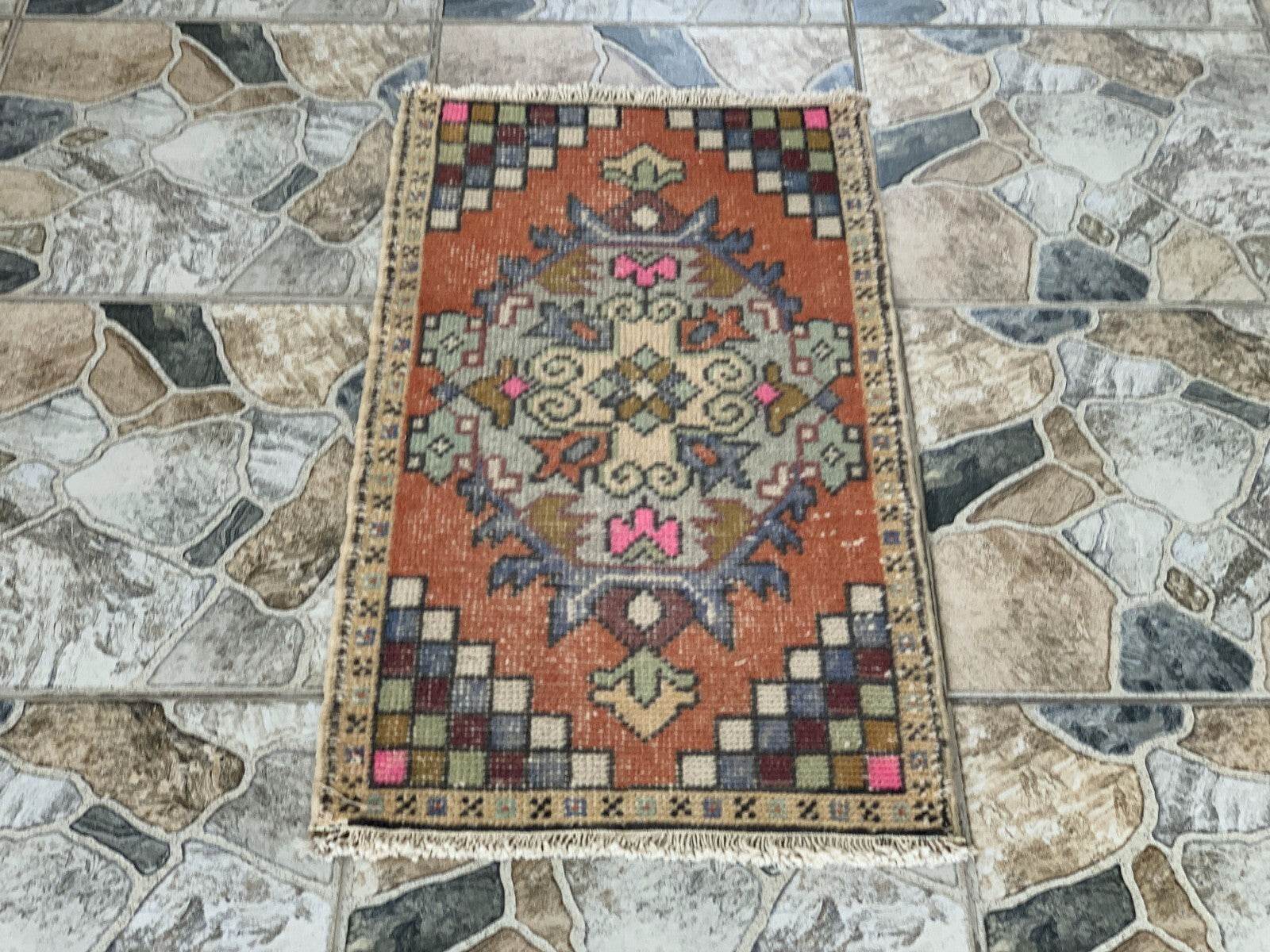 Geometric Turkish Vintage Rug * Tribal Farmhouse Anatolian HandmadeRug 1.6x2.8Ft