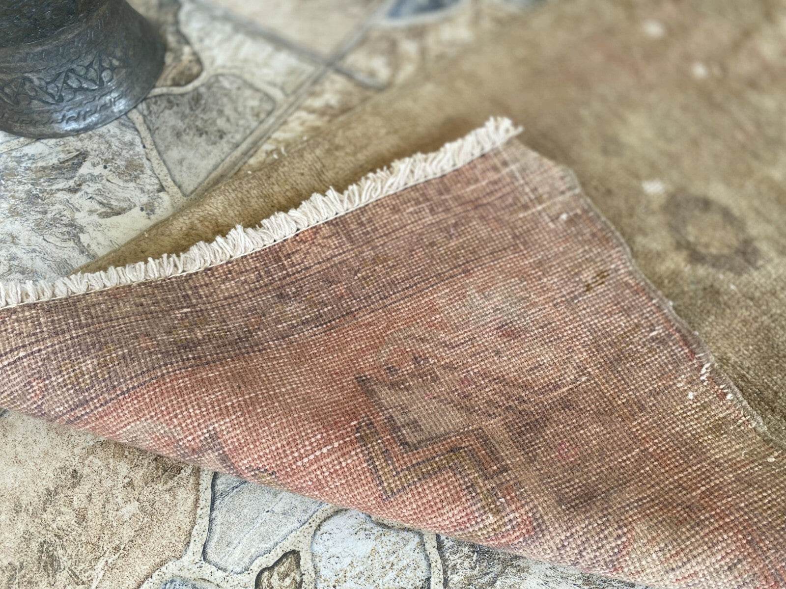 Faded Vintage Turkish Rug | 1960s Anatolian Handmade Wool | Neutral Earth Tones