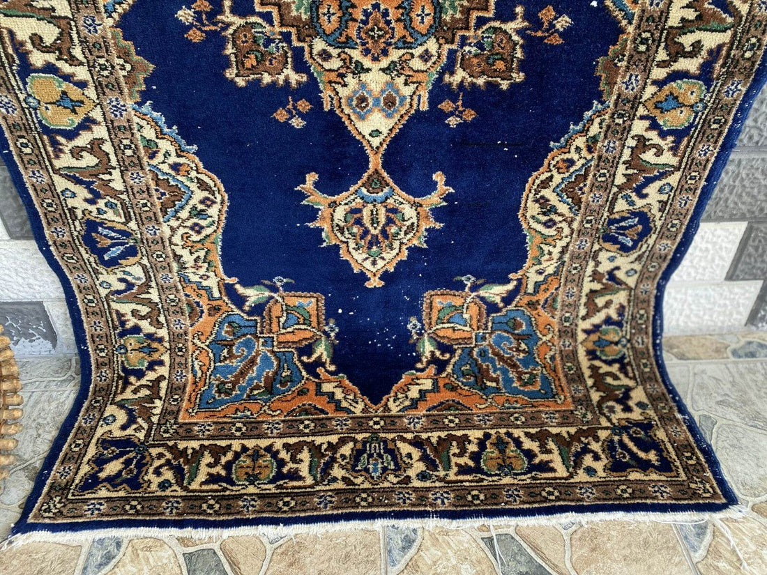 Vintage Turkish Oushak Rug, 4 x 7 ft Handmade Wool Antique Tribal Area Wool Rug