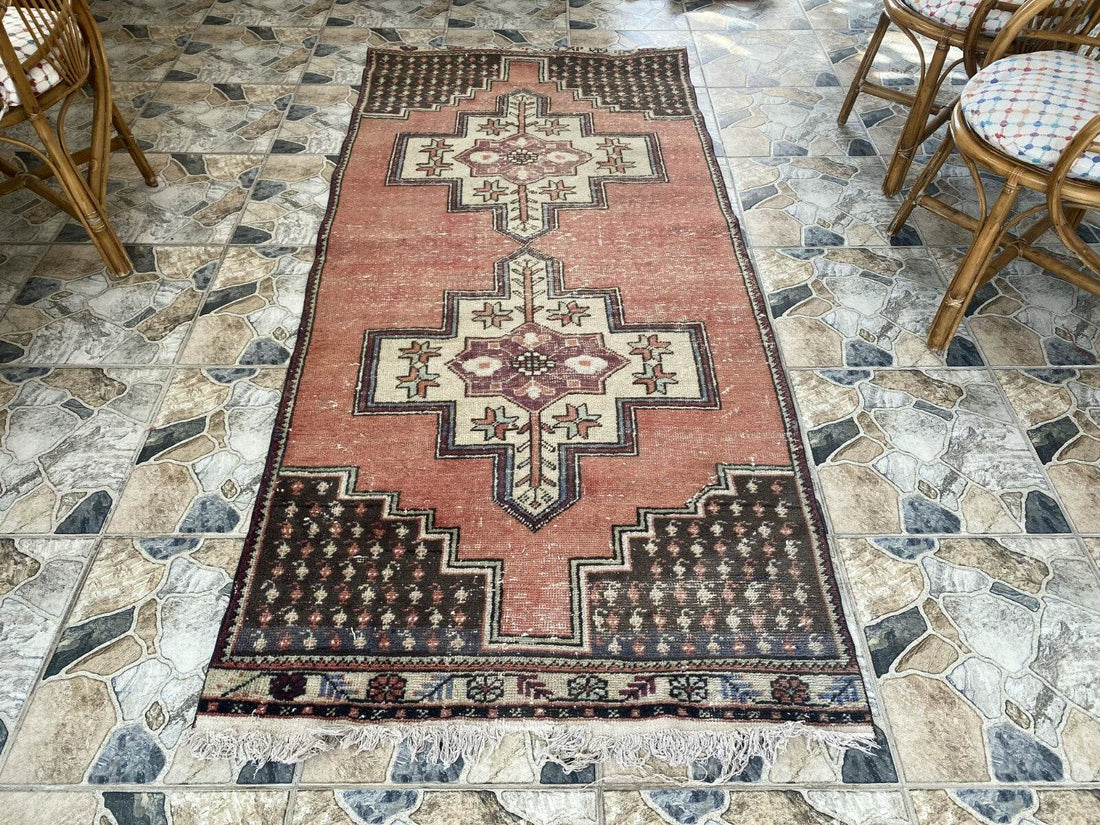 Geometric Turkish Vintage Rug,Farmhouse Vintage Anatolian Village Rug 3.6x7.8 ft