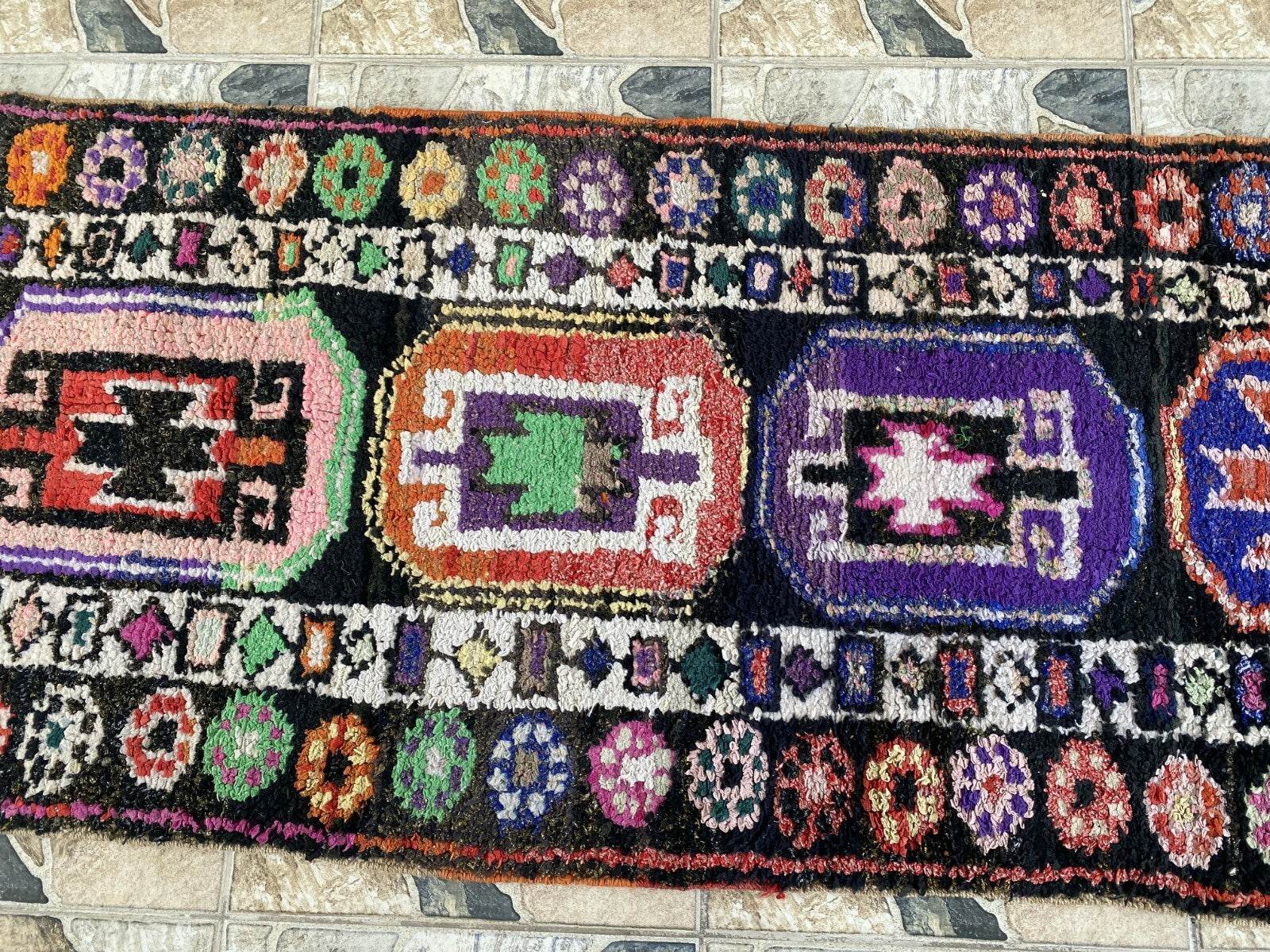 Vintage Kurdish Herki Rug | Tribal Handmade Farmhouse Antique Wool Runner Carpet