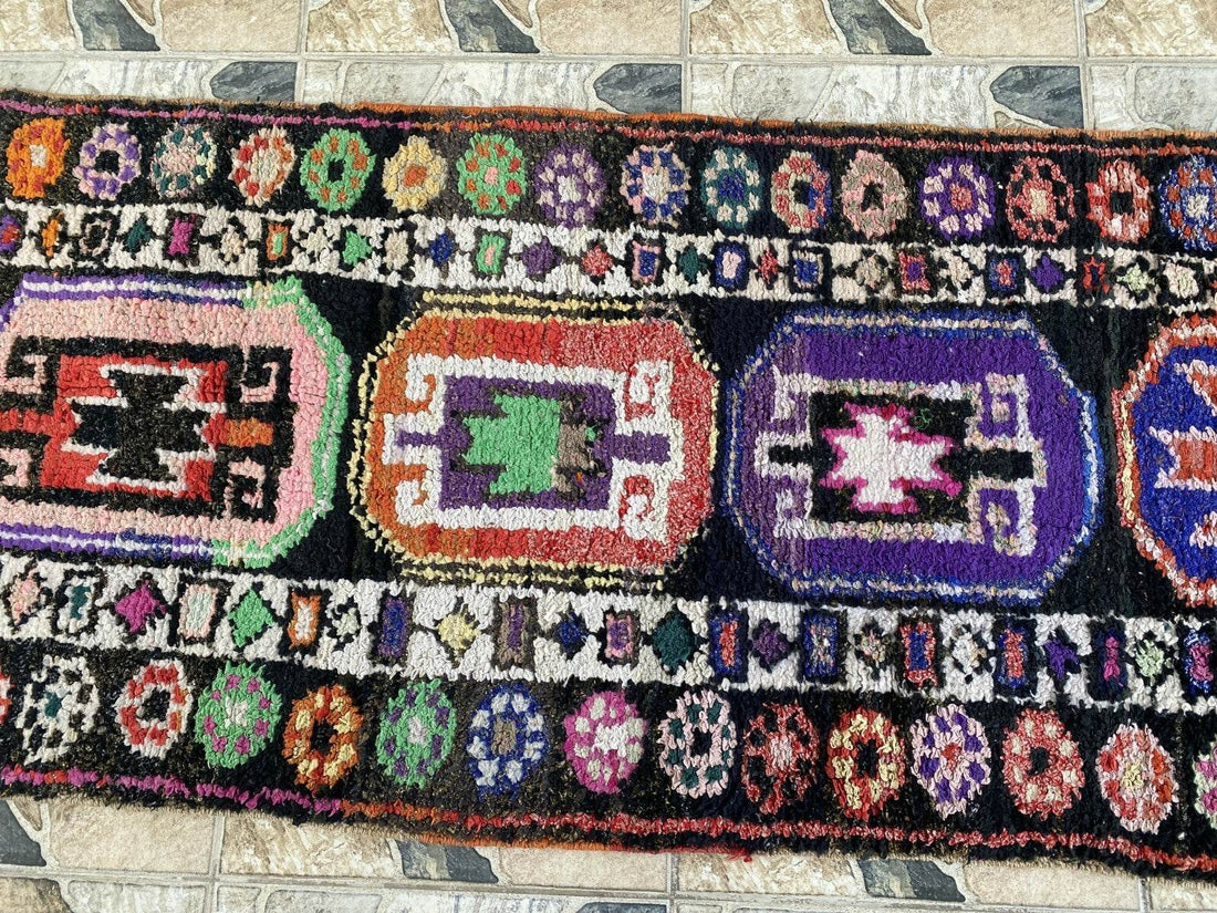 Vintage Kurdish Herki Rug | Tribal Handmade Farmhouse Antique Wool Runner Carpet