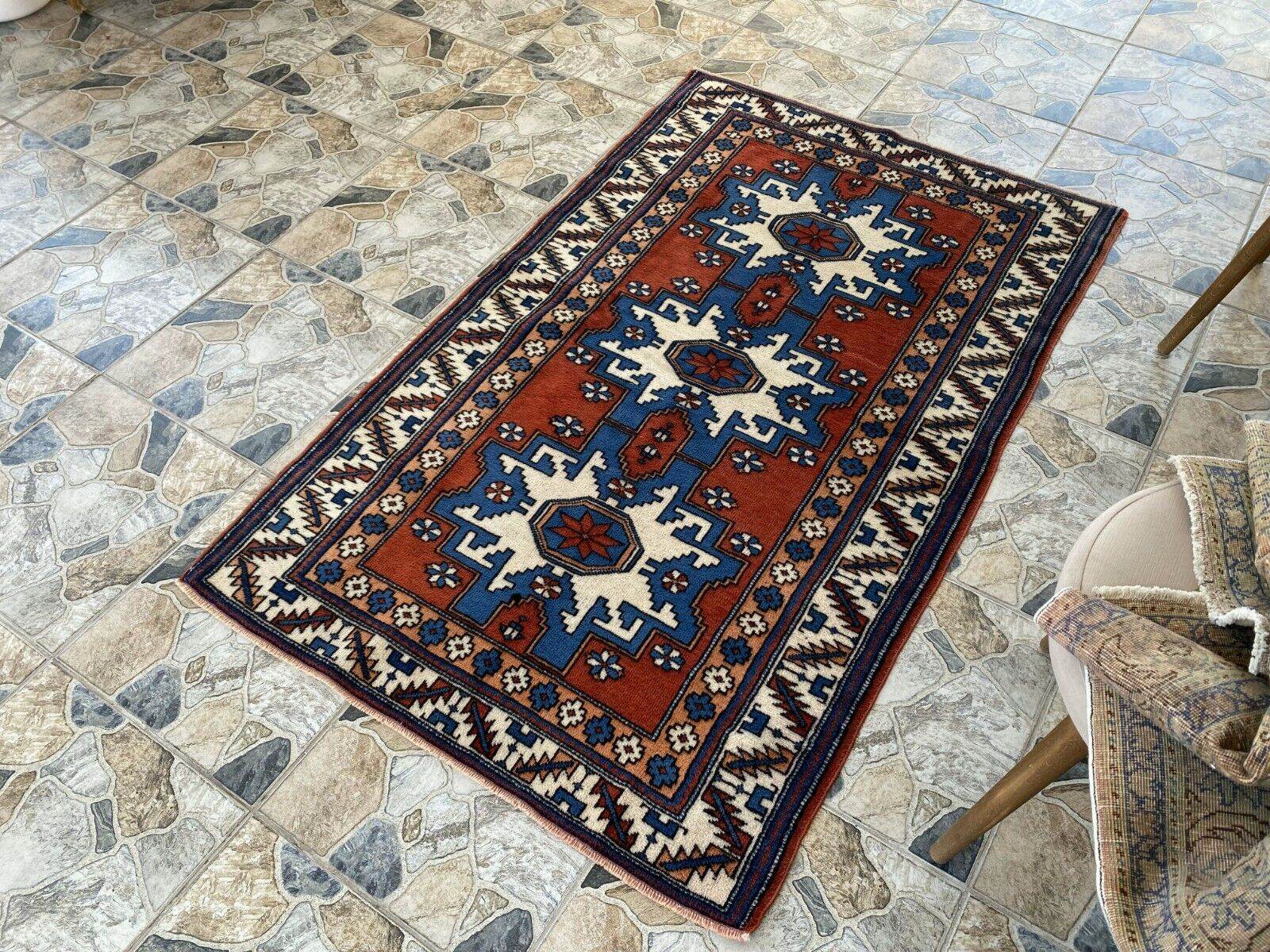Kurdish Anatolian Wool Hand-Knotted Rug | Vintage Tribal Oushak Unique Carpet