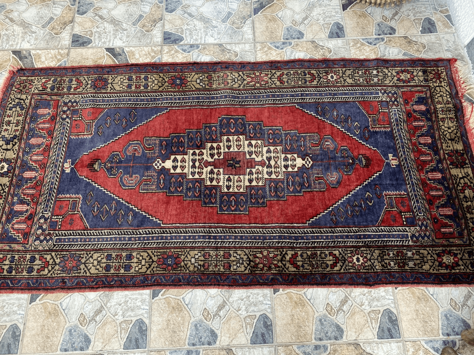 Vintage Turkish Oushak Rug 3x7 ft | Hand-Knotted Wool Anatolian Red Antique Rug