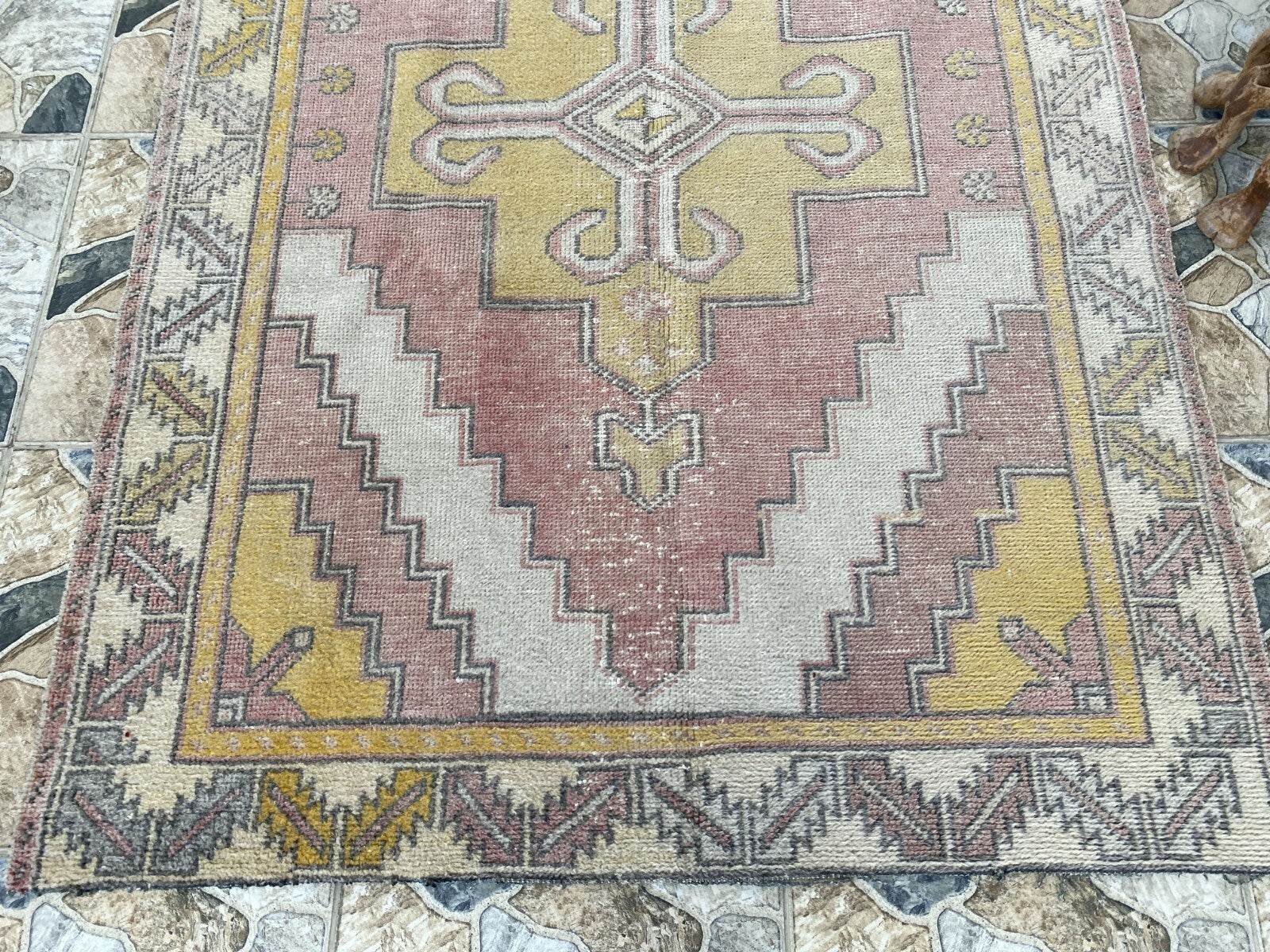 Vintage Turkish Oushak Rug, 4 x 8 ft Handmade Pink Wool Antique Tribal Area Rug