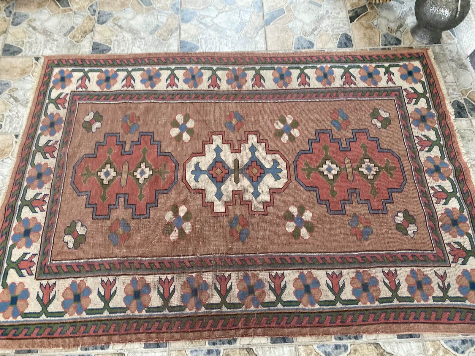 Turkish Kurdish Vintage Rug | 4.3 x 6.5 ft | Hand-knotted Anatolian Tribal Geometric