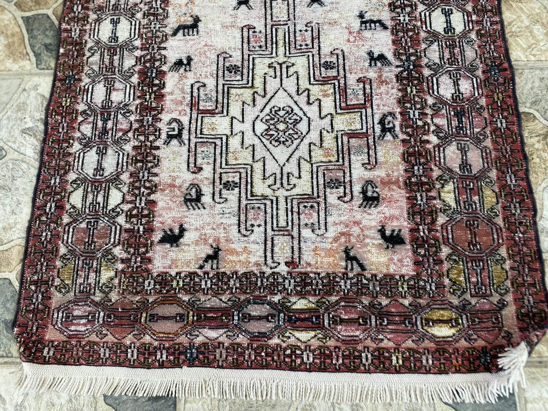 Vintage Persian Rug - 2.4x8.9 Brown Soumak Handmade Wool Antique Tribal Area Rug