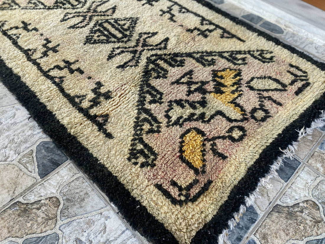 Geometric Kurdish Vintage Rug | Hand-Knotted Wool Area Oushak Carpet 2'10"x5'0"