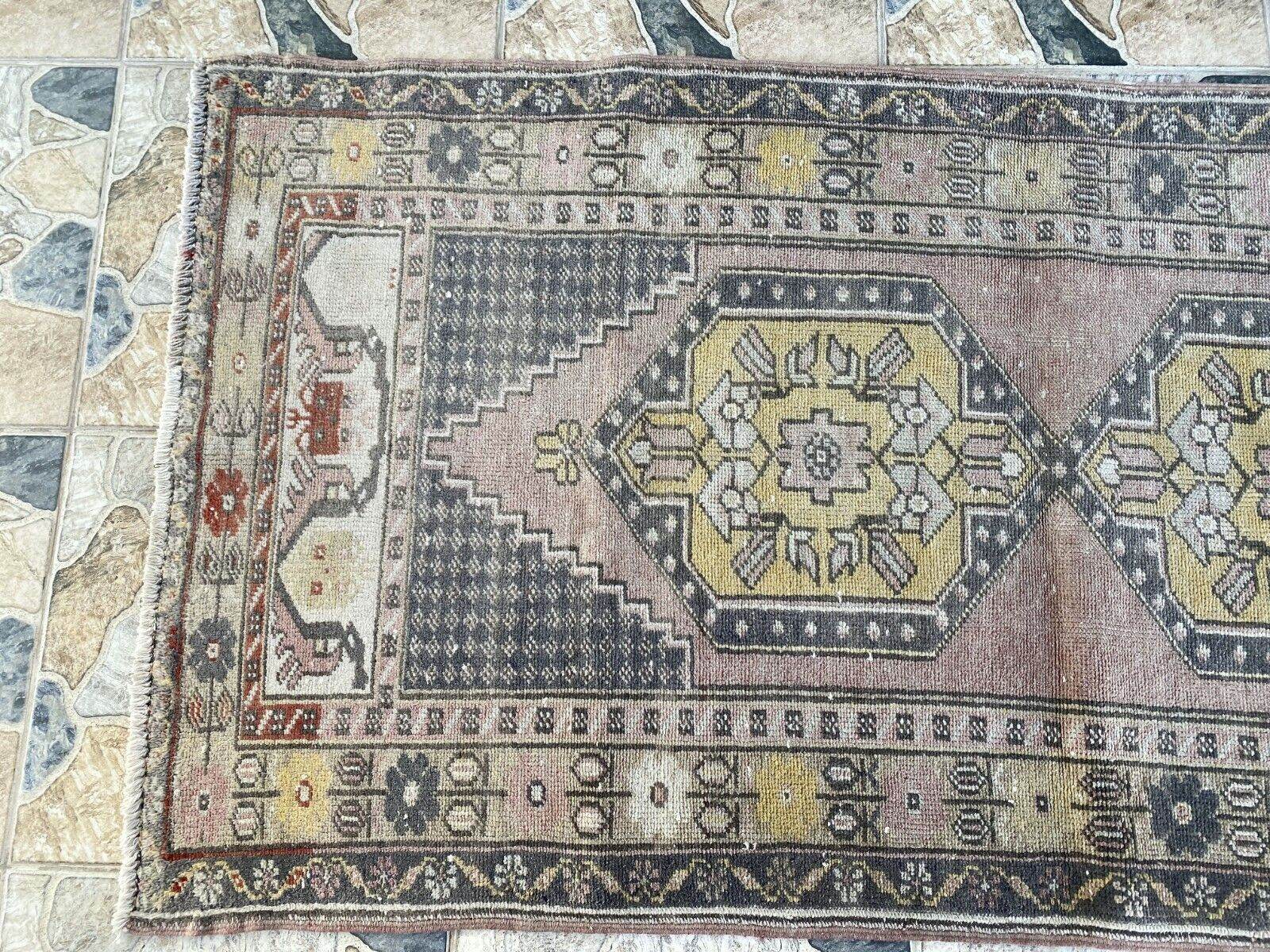 Geometric Turkish Vintage Rug | Handwoven Anatolian Area 1960s Wool Authentic