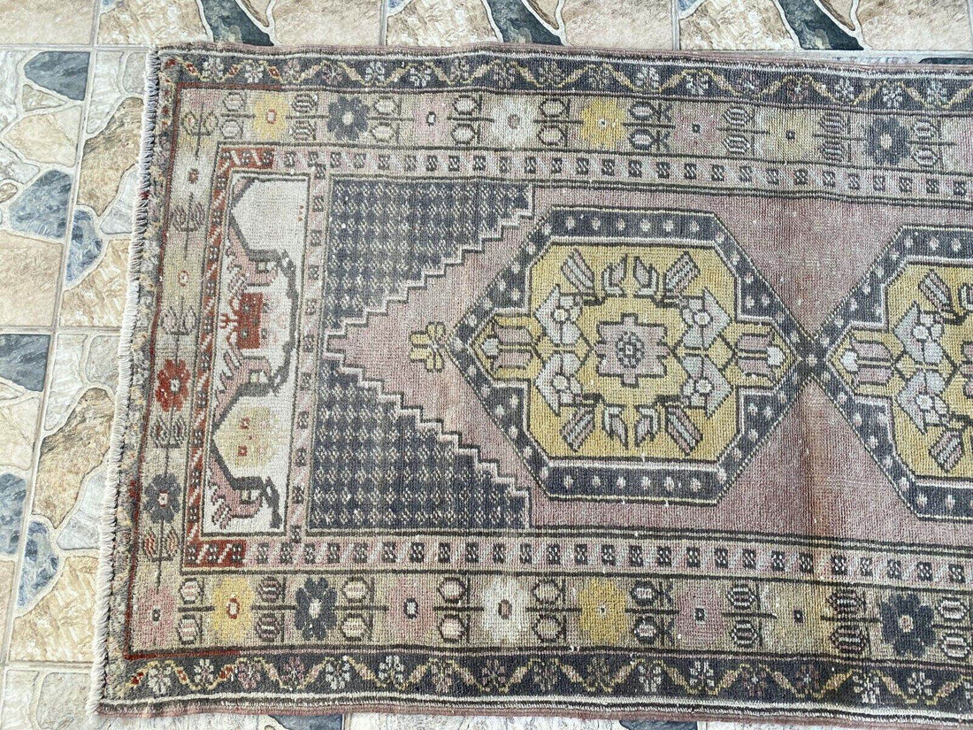 Geometric Turkish Vintage Rug | Handwoven Anatolian Area 1960s Wool Authentic