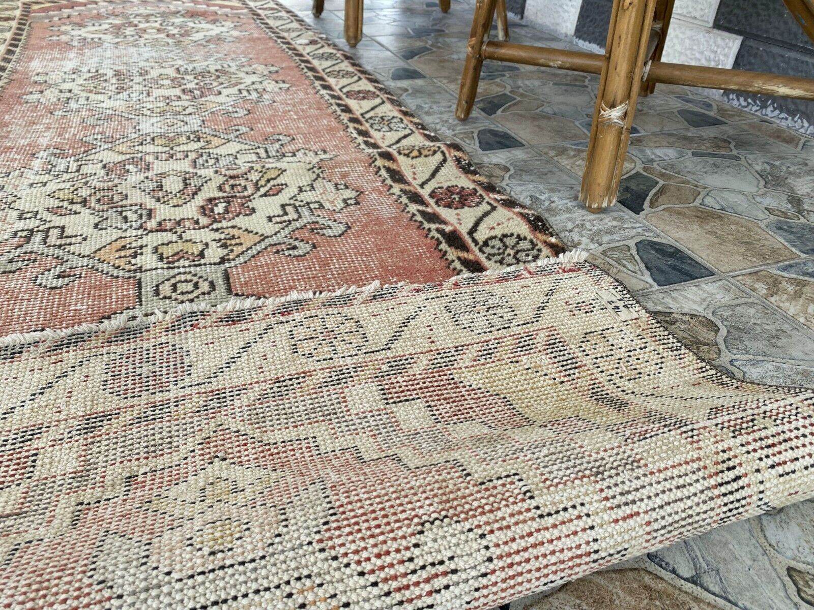 Vintage Turkish Wool Rug, Bohemian Geometric Farmhouse Handmade Runner Rug 3x9ft