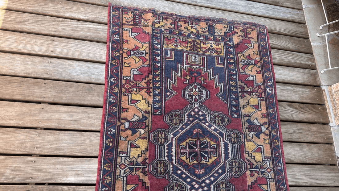 Vintage Turkish Anatolian Rug | 4 x 6.6 ft | Handknotted Geometric Wool Carpet