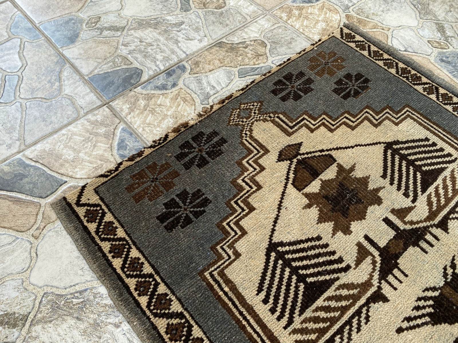 Vintage Turkish Rug | 2.5 x 3.9 ft Hand-Knotted Wool Rustic Distressed Anatolian